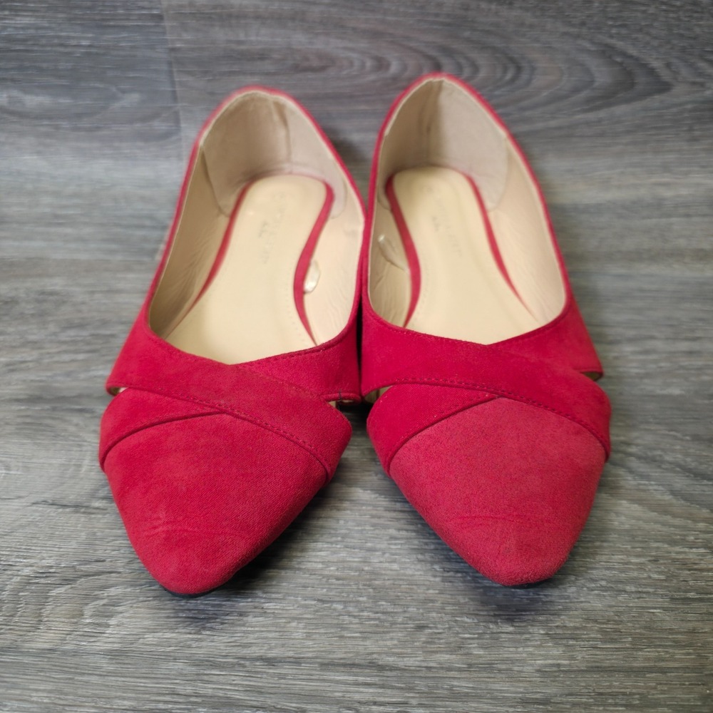 Charles Albert Flats Women 8 Red Pointed Toe Faux Suede Classic Ballet Timeless - Picture 3 of 12